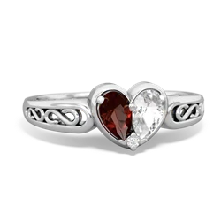 Garnet Filligree 'One Heart' 14K White Gold ring R5070