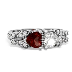 Garnet Diamond Butterflies 14K White Gold ring R5601