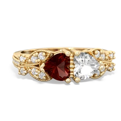 Garnet Diamond Butterflies 14K Yellow Gold ring R5601