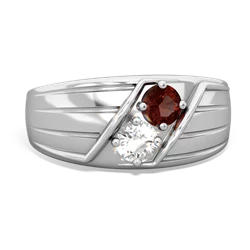 Garnet Men's Streamline 14K White Gold ring R0460