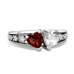 Garnet Heart To Heart 14K White Gold ring R3342