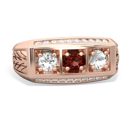 Garnet Three Stone Tire Tread Men's 14K Rose Gold ring R0520