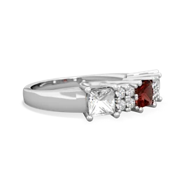 Garnet Three Stone Diamond Cluster 14K White Gold ring R2592