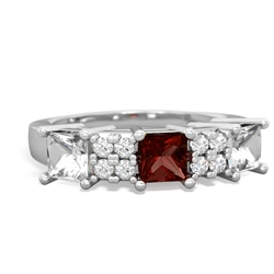 Garnet Three Stone Diamond Cluster 14K White Gold ring R2592