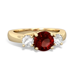 Garnet Three Stone Round Trellis 14K Yellow Gold ring R4018