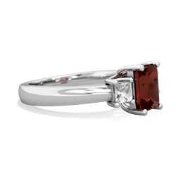 Garnet Three Stone Emerald-Cut Trellis 14K White Gold ring R4021