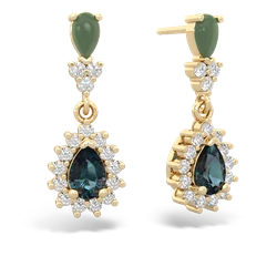 Jade Halo Pear Dangle 14K Yellow Gold earrings E1882