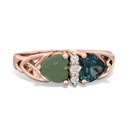 Jade Celtic Knot Double Heart 14K Rose Gold ring R5040