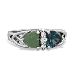 Jade Celtic Knot Double Heart 14K White Gold ring R5040