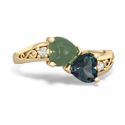 Jade Snuggling Hearts 14K Yellow Gold ring R2178