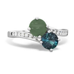 Jade Channel Set Two Stone 14K White Gold ring R5303