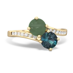 Jade Channel Set Two Stone 14K Yellow Gold ring R5303