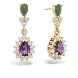 Jade Halo Pear Dangle 14K Yellow Gold earrings E1882