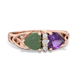 Jade Celtic Knot Double Heart 14K Rose Gold ring R5040