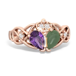 Jade 'One Heart' Celtic Knot Claddagh 14K Rose Gold ring R5322