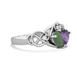 Jade 'One Heart' Celtic Knot Claddagh 14K White Gold ring R5322