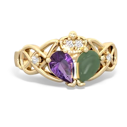 Jade 'One Heart' Celtic Knot Claddagh 14K Yellow Gold ring R5322