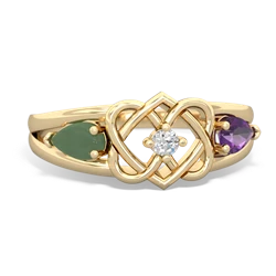 Jade Hearts Intertwined 14K Yellow Gold ring R5880