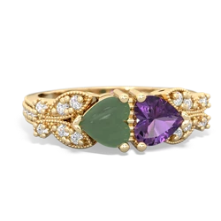 Jade Diamond Butterflies 14K Yellow Gold ring R5601