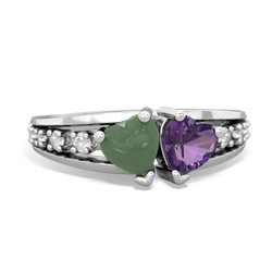 Jade Heart To Heart 14K White Gold ring R3342