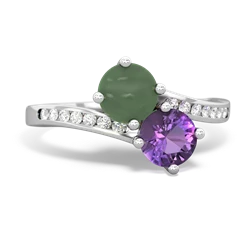 Jade Channel Set Two Stone 14K White Gold ring R5303