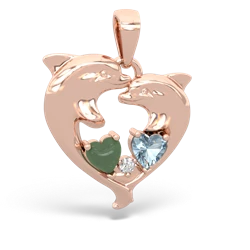 Jade Dolphin Heart 14K Rose Gold pendant P5820