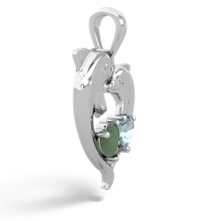 Jade Dolphin Heart 14K White Gold pendant P5820