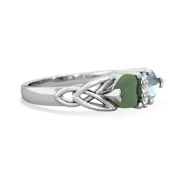 Jade Celtic Knot Double Heart 14K White Gold ring R5040