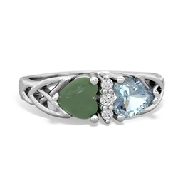 Jade Celtic Knot Double Heart 14K White Gold ring R5040
