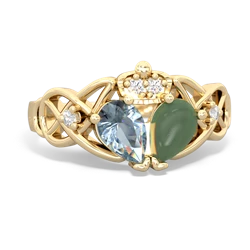 Jade 'One Heart' Celtic Knot Claddagh 14K Yellow Gold ring R5322