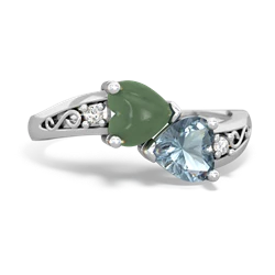 Jade Snuggling Hearts 14K White Gold ring R2178