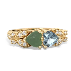 Jade Diamond Butterflies 14K Yellow Gold ring R5601