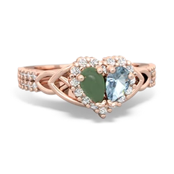 Jade Celtic Knot Two Hearts As One 14K Rose Gold ring R2644HRT