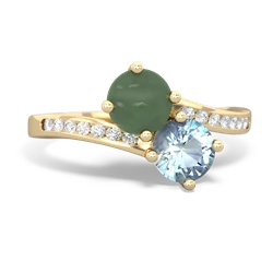 Jade Channel Set Two Stone 14K Yellow Gold ring R5303