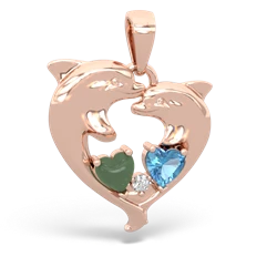 Jade Dolphin Heart 14K Rose Gold pendant P5820