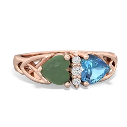 Jade Celtic Knot Double Heart 14K Rose Gold ring R5040