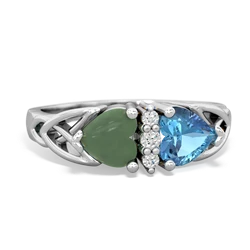 Jade Celtic Knot Double Heart 14K White Gold ring R5040