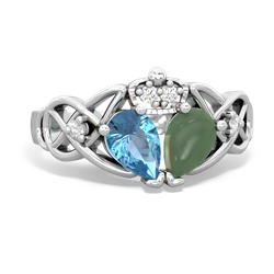 Jade 'One Heart' Celtic Knot Claddagh 14K White Gold ring R5322