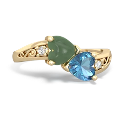 Jade Snuggling Hearts 14K Yellow Gold ring R2178