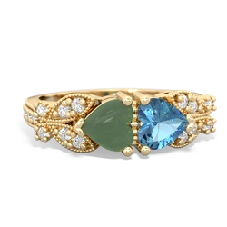 Jade Diamond Butterflies 14K Yellow Gold ring R5601