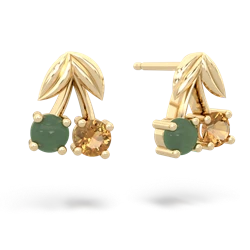 Jade Sweet Cherries 14K Yellow Gold earrings E7001