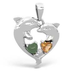 Jade Dolphin Heart 14K White Gold pendant P5820