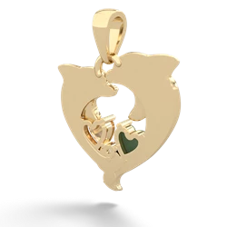 Jade Dolphin Heart 14K Yellow Gold pendant P5820