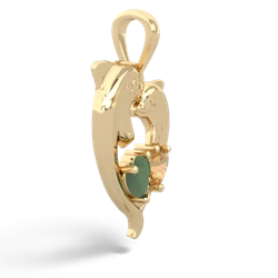 Jade Dolphin Heart 14K Yellow Gold pendant P5820