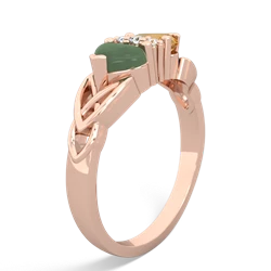 Jade Celtic Knot Double Heart 14K Rose Gold ring R5040