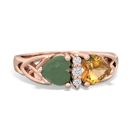 Jade Celtic Knot Double Heart 14K Rose Gold ring R5040