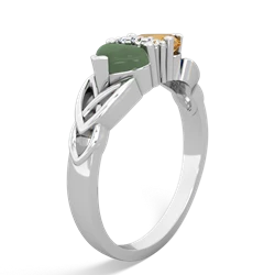 Jade Celtic Knot Double Heart 14K White Gold ring R5040