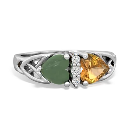 Jade Celtic Knot Double Heart 14K White Gold ring R5040