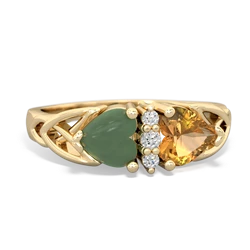 Jade Celtic Knot Double Heart 14K Yellow Gold ring R5040