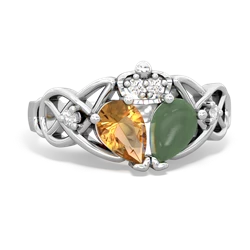 Jade 'One Heart' Celtic Knot Claddagh 14K White Gold ring R5322